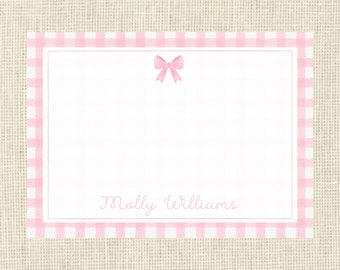 Personalized Girls Pink Bow Gingham Stationery / Girls  / Boys  note cards / envelopes