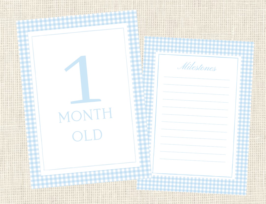 Watercolor Boy Milestone Cards Baby / Two Sided / Gingham / Gift / Baby ...