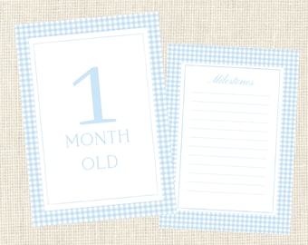 Watercolor Boy Milestone Cards Baby / Two Sided / Gingham / Gift / Baby Shower / Classic