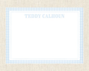 Personalized Boys Blue Gingham Stationery / Boys  note cards / envelopes