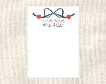Personalized Teacher Notepad /// Teacher Appreciation/ School, Apple, To do List, Grocery list,