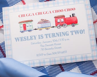 Watercolor Train Birthday Invitation