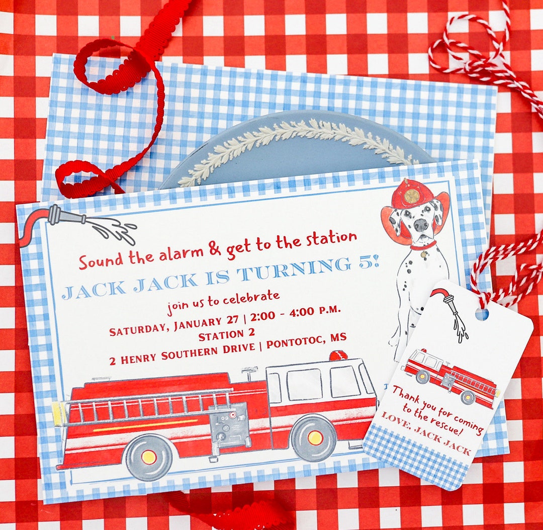 Fireman Birthday Thank You Notes | Fire Truck Notecards | Fireman Party