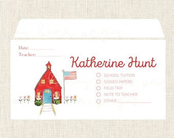 Personalized Envelopes School - Set of 25 -  Vintage School house - Envelopes for field trip, tuition money, etc. / Back to school
