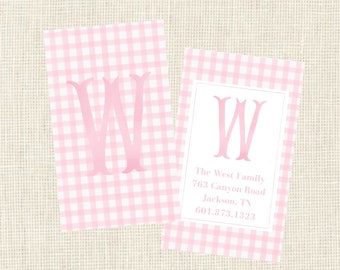 Luggage Tag Personalized Pink Gingham Pastel Watercolor
