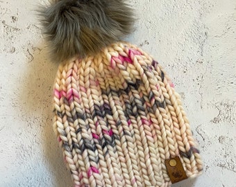 Loppet Beanie - white with purple (no slub)