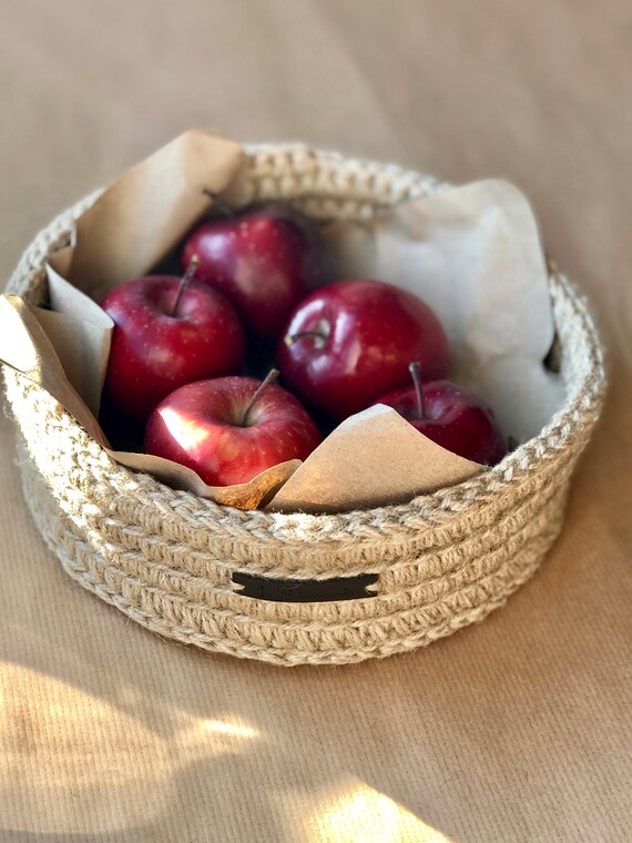 Storage Jute basket Rustic Round Basket Rope Jute tray Etsy