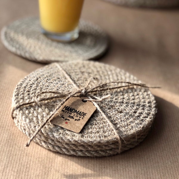 Jute Rope Rustic Coasters, Natural Jute Coasters