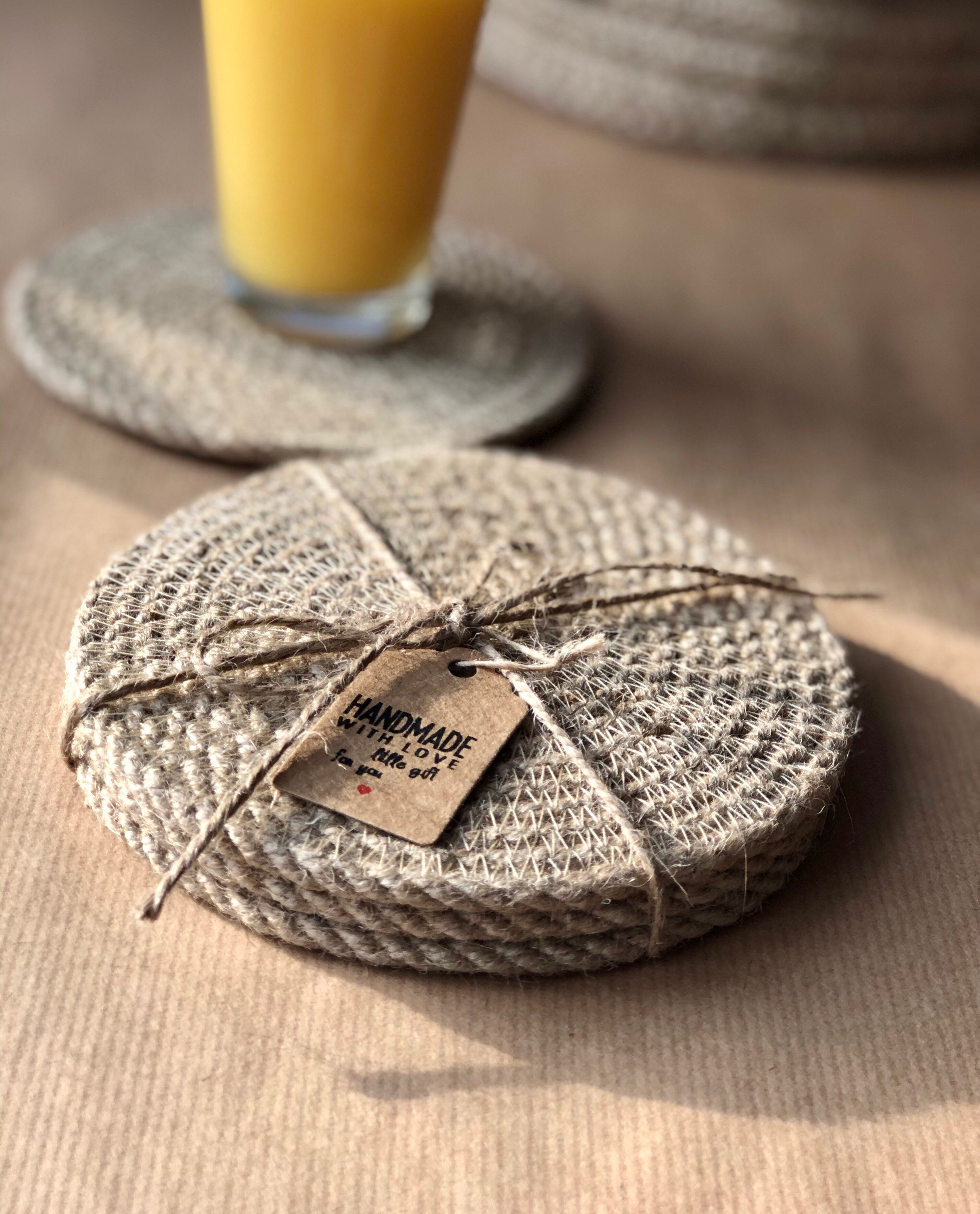 Jute Rope Rustic Coasters Natural Jute Coasters Etsy Australia