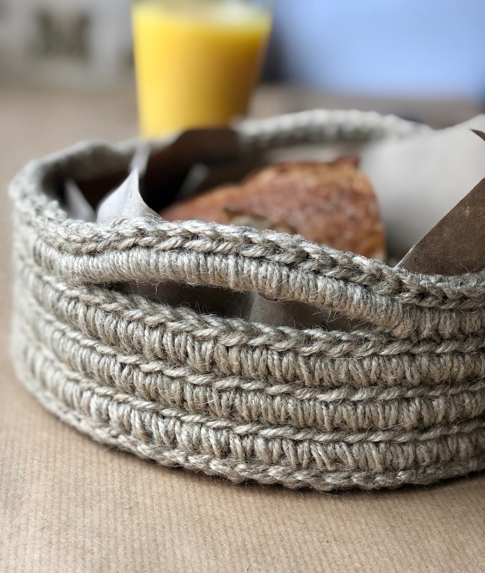 Jute Rope Rustic Round Basket With Handles Jute Tray for Etsy