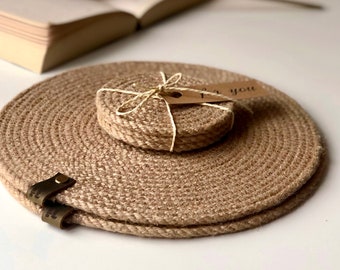 Set Jute Rope Rustic Placemats with Coasters