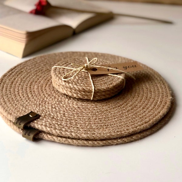 Set Jute Rope Rustic Placemats with Coasters
