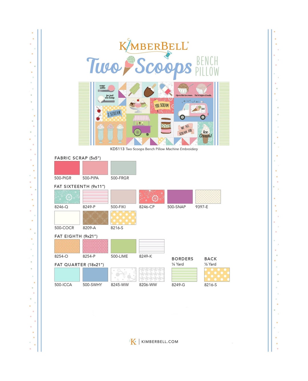 Two Scoops Bench Pillow Fabric Kit for Kimberbell's New Two Scoops