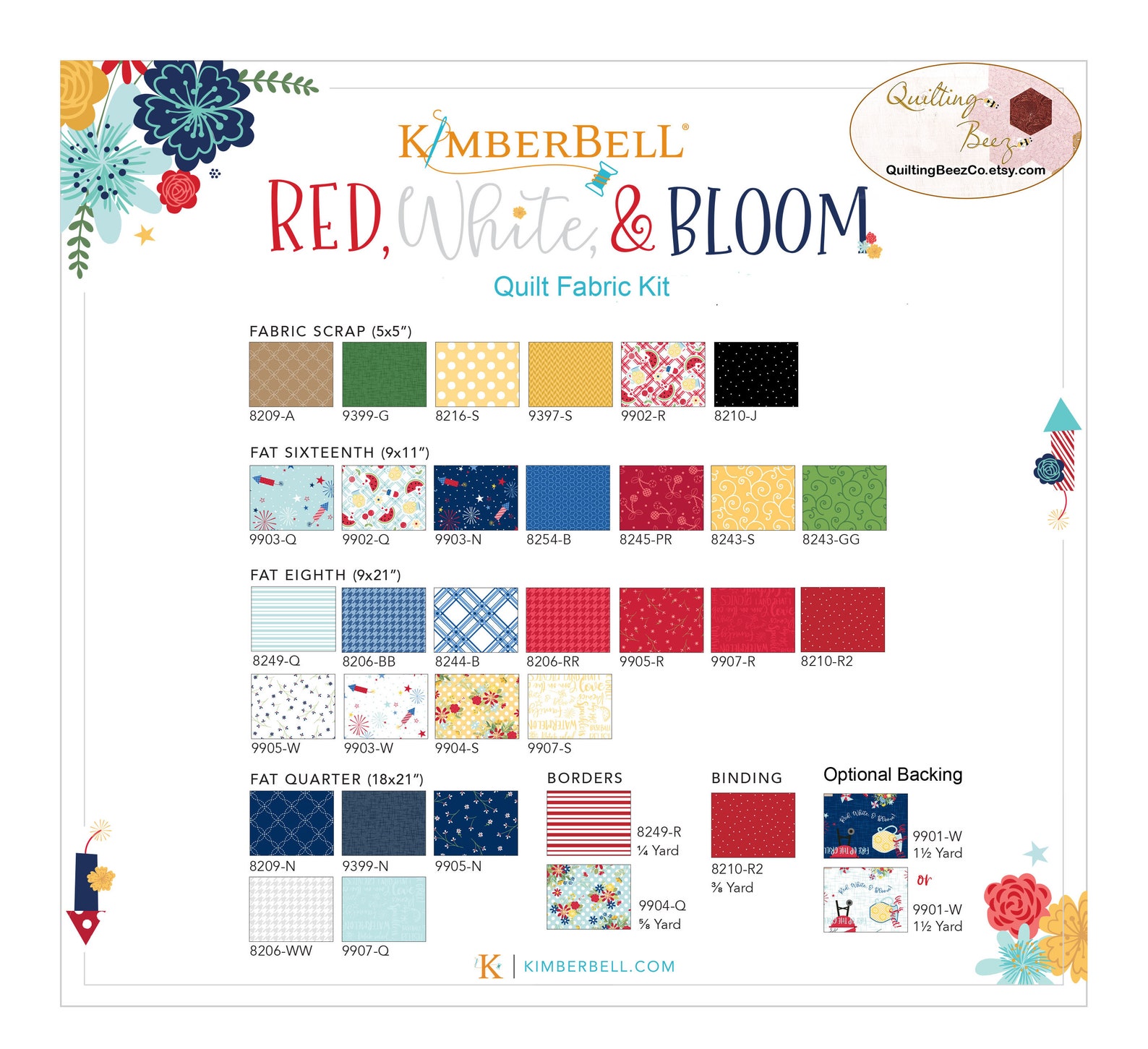 Kimberbell Red White & Bloom Quilt Fabric Kit Quilt Top With Etsy