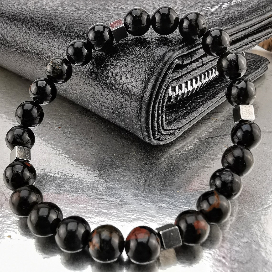 Black Tourmaline Bracelet Mens Bracelet Bead Bracelet Etsy