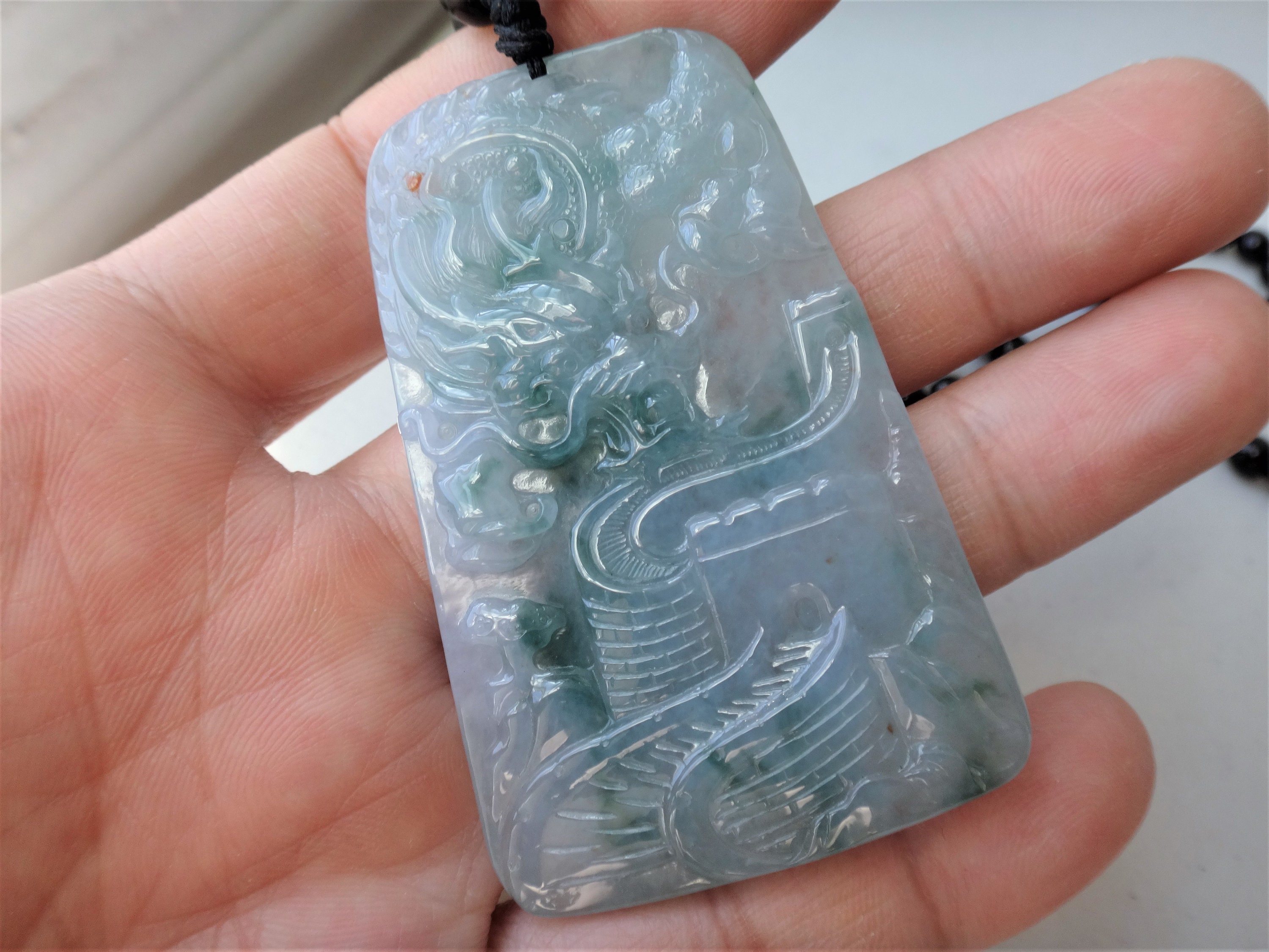 Collana Con Ciondolo Drago In Pietra Di Giada Verde Collana Con - Foto 11