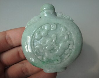Natural Genuine A Jadeite Jade Full Green Dragon Nose Snuff Bottle