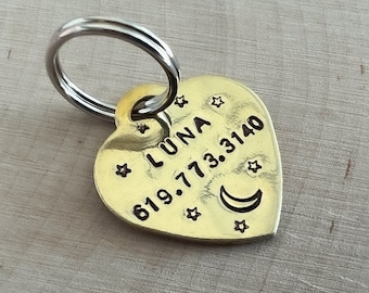 Custom Gold Heart Pet ID Tag: Hand Stamped for Dogs & Cats.