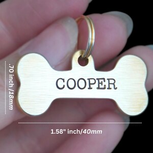 Premium Hand-Stamped Brass Bone Dog Tag — Personalized Double Sided Pet Name and Phone Number — Accessory for Collar Id in Gold for Dogs. Bild 6