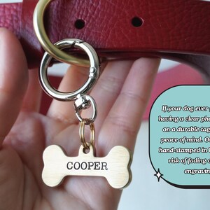 Premium Hand-Stamped Brass Bone Dog Tag — Personalized Double Sided Pet Name and Phone Number — Accessory for Collar Id in Gold for Dogs. Bild 8