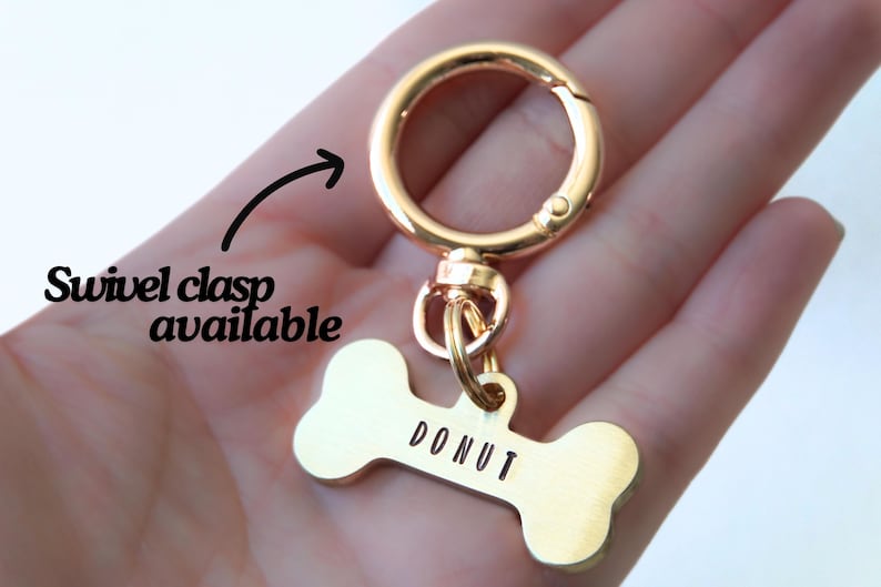 Premium Hand-Stamped Brass Bone Dog Tag — Personalized Double Sided Pet Name and Phone Number — Accessory for Collar Id in Gold for Dogs. Bild 5