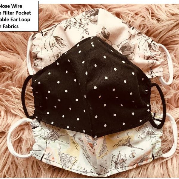 Face Mask + 3 Layers + Nose Wire + Triple Layer + Reusable / Washable  + Filter Pocket + Adult and Kids + Breathable Fabric