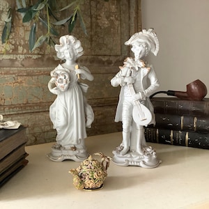 Couple biscuit porcelain figurines, period 1750-1800, porcelain, trinket, decorative objects, home decor, table decor, office decor