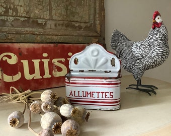 Scatola di fiammiferi smaltata francese: portautensili da cucina rustico