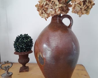 アンティークのフランス製テラコッタ瓶：素朴なオイルポット、陶器の
