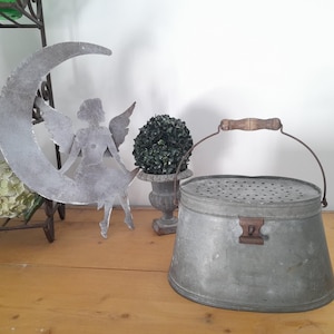 Antique Zinc Fish Fryer, French Farmhouse Garden Decor, Cache Pot