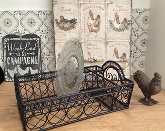 French Dish Drainer Metal Plate, Draining Rack, Vintage Wire Display Stand, Farmhouse Kitchen Drainer, Kitchen Decor, Home Decor