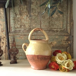 Old terracotta glazed water jug, antique stoneware jug, liquid storage, French country farmhouse, Gargoulette, Chic campaign