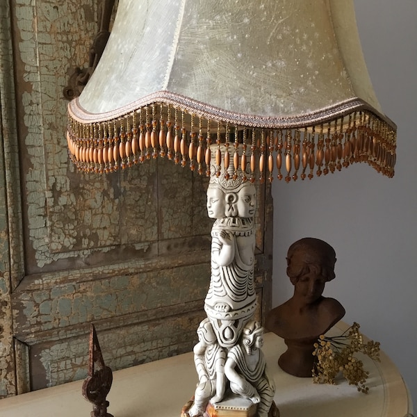 Antique Table Lamp, Vintage 1960s Living Room French Lamp in pig’s bladder, Table Decor, Home Decor, chic campaign