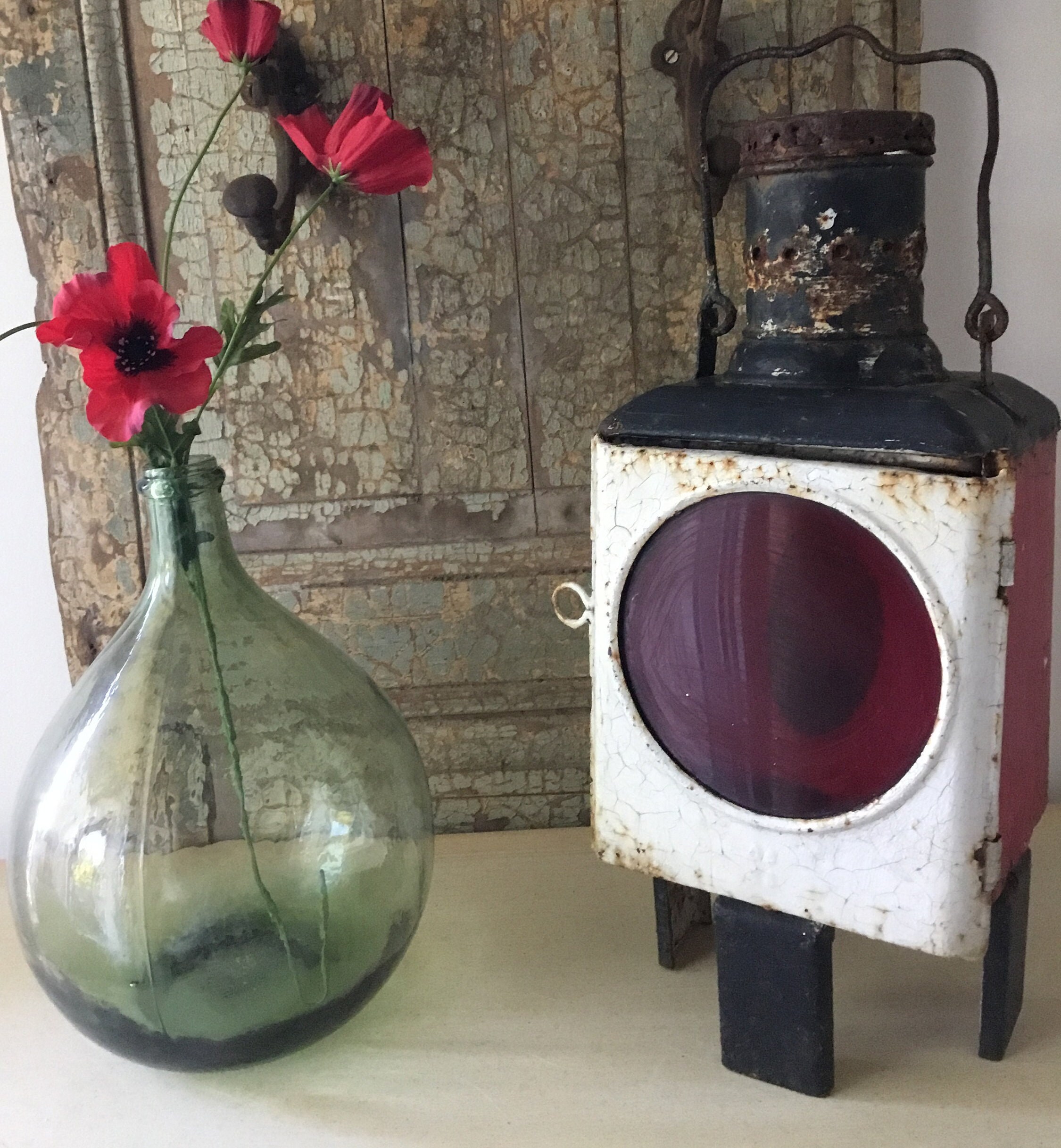 magnifique lanterne sncf ancienne, lampe de signalisation ferroviaire française, décoration table, éclairage ancien, style industriel