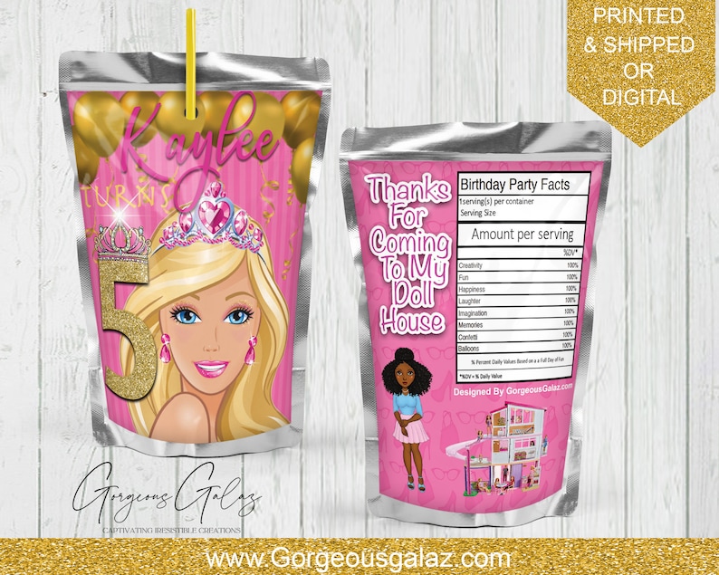 Barbie Juice Pouch Labels Capri Sun Labels BARBIE Birthday | Etsy