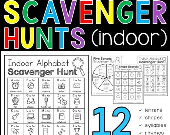 Indoor Scavenger Hunts With Pictures (12 versions) - Printable Download