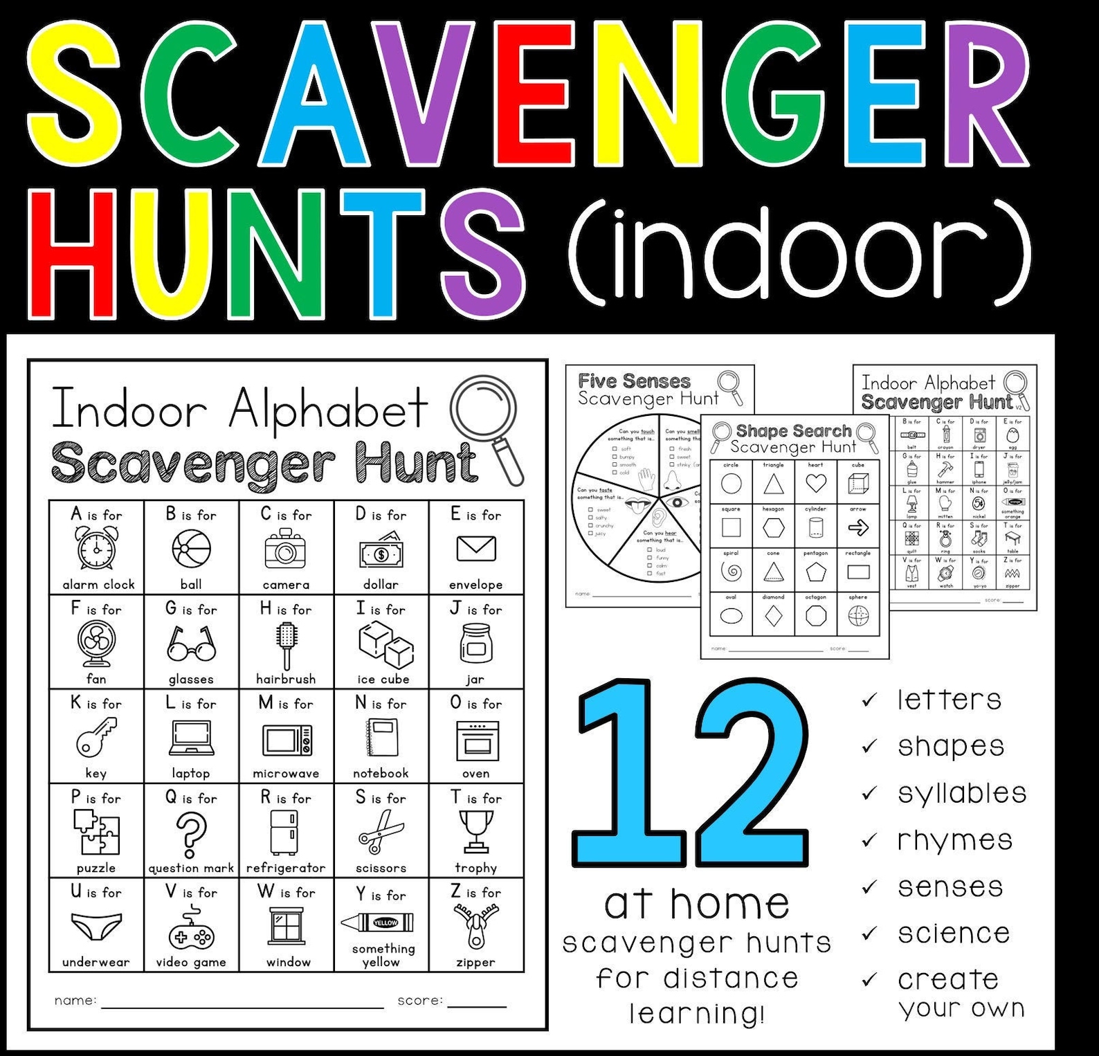 Indoor Scavenger Hunts With Pictures (12 Versions) - Printable Download ...