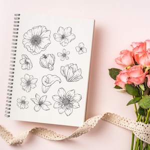 Flower Tracing Guide, Learn to Draw Flowers, Tracing project, DIGITAL DOWNLOAD, How to Draw flowers, 24 Flowers
