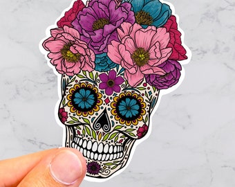 Sugar Skull sticker, Dia de los Muertos Sticker, Day of the Dead, Skull art, Halloween sticker, Halloween art