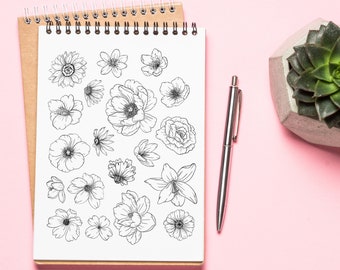 Flower Tracing Guide, Learn to Draw Flowers, Tracing project, DIGITAL DOWNLOAD, How to Draw flowers