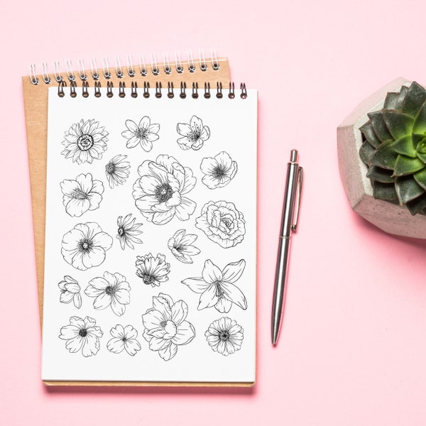 Flower Tracing Guide, Learn to Draw Flowers, Tracing project, DIGITAL DOWNLOAD, How to Draw flowers