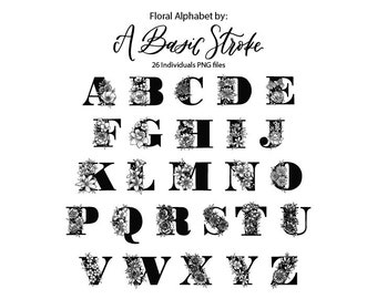 Floral Alphabet PNG, Alphabet Clipart, Instant Dowload, Botanical Alphabet, Instant Download, Botanical letters, Clipart, Flower Alphabet