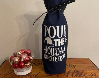 Bolsa para botellas de vino azul Pour the Holiday Cheer