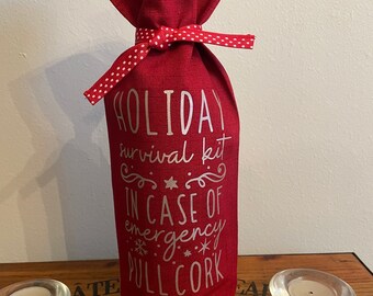 Bolsa de regalo para botella de vino tinto con letras metálicas
