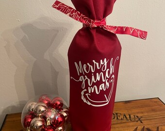 Bolsa para botella de vino roja Merry Grinchmas
