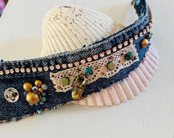 Diamond Girl Cuff tutorial pattern bead embroidery art cuff bracelet denim Batik