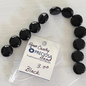 Czech 12mm jet black Preciosa pressed Candy 2 hole beads glass