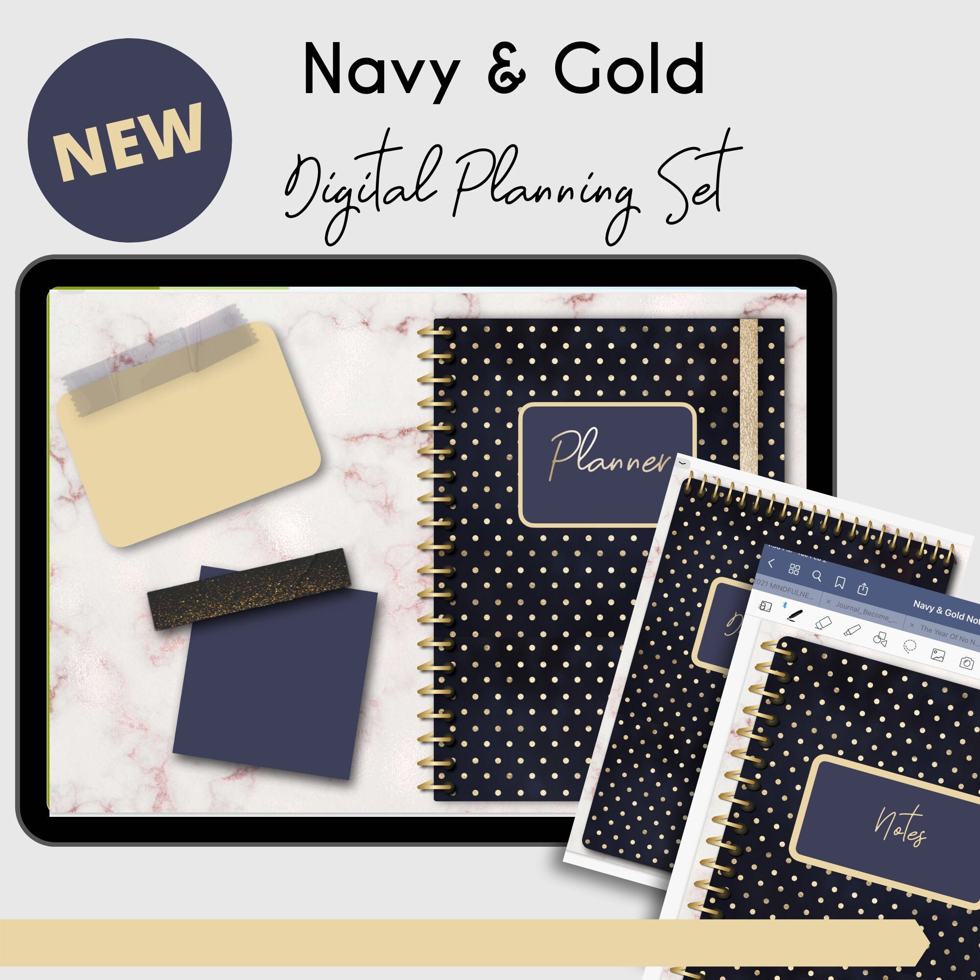 Digital Planner, Digital Notebook, Digital Daily Planning Page, Navy