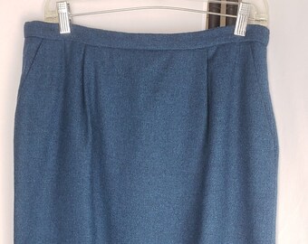 Vintage Pendleton Blue 100% Virgin Wool Pencil Skirt Size 12
