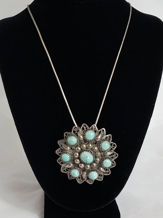 Vintage Central Asian Silver Filigree and Turquois